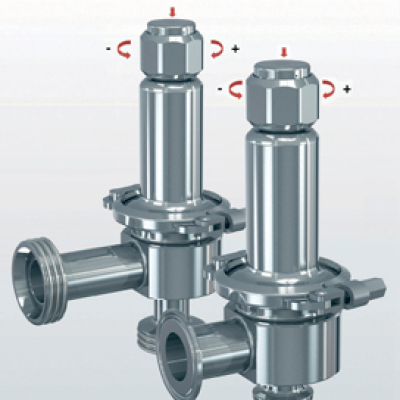 Series 400.5 Overflow / pressure control valve made of stainless steel, angle-type with clamp connections and food connections